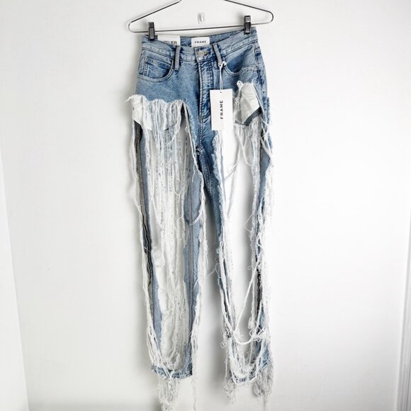 NWT Frame Atelier Shredded High 'n Tight Straight Leg Jeans In Utopia Shred - Picture 3 of 11